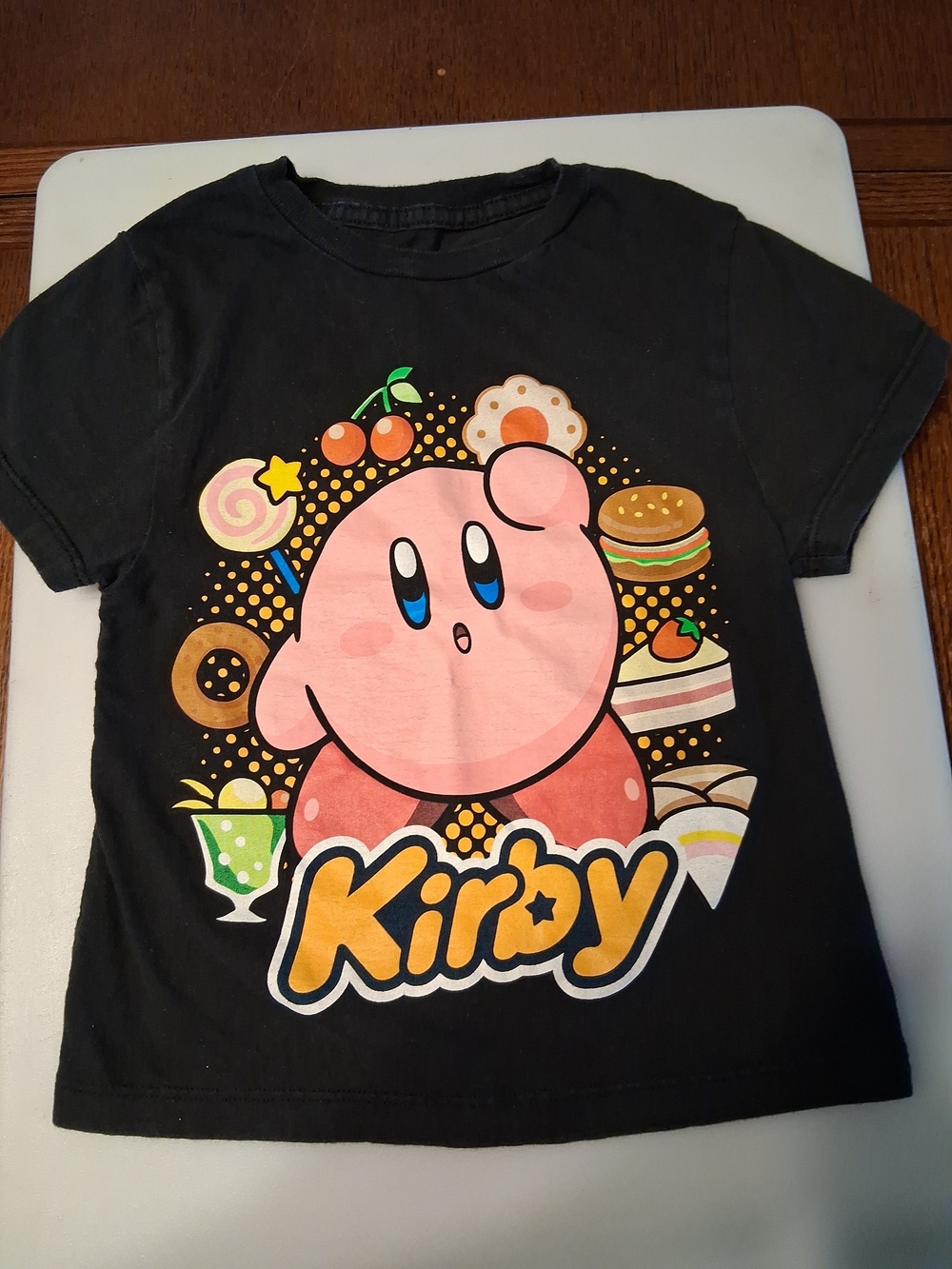 Kirby Kids' Black Graphic T-Shirt - Pink Character Print Xs.  1a